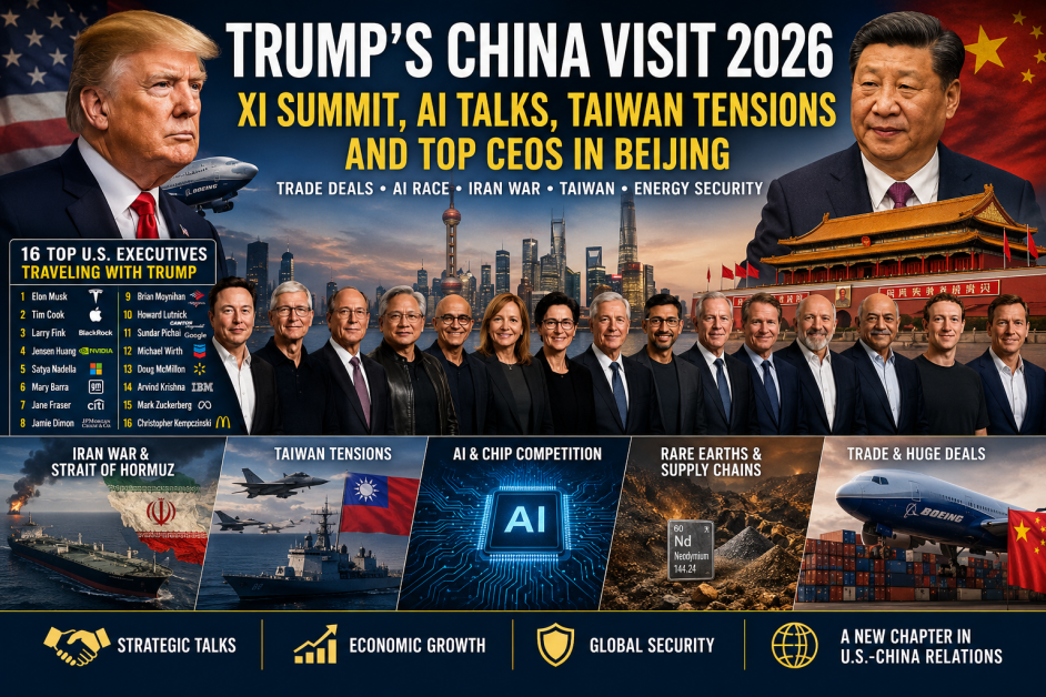 Trump’s China Visit 2026: Xi Summit, AI Talks, Taiwan Tensions and Top CEOs in Beijing