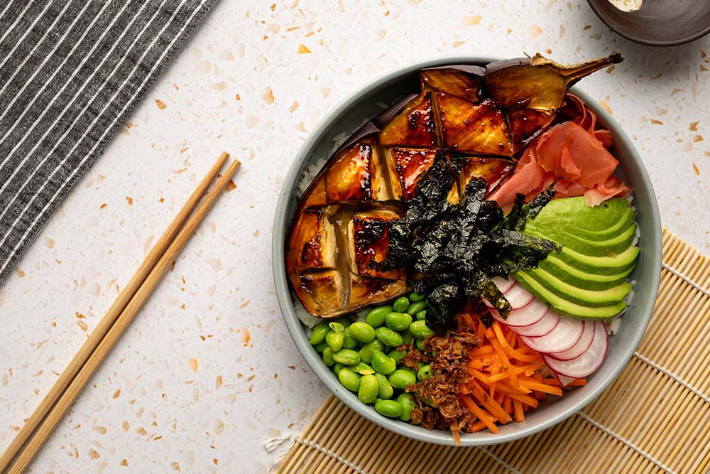 Japanese-Inspired Vegan Comfort Food Main Course Meal: Miso Glazed Eggplant