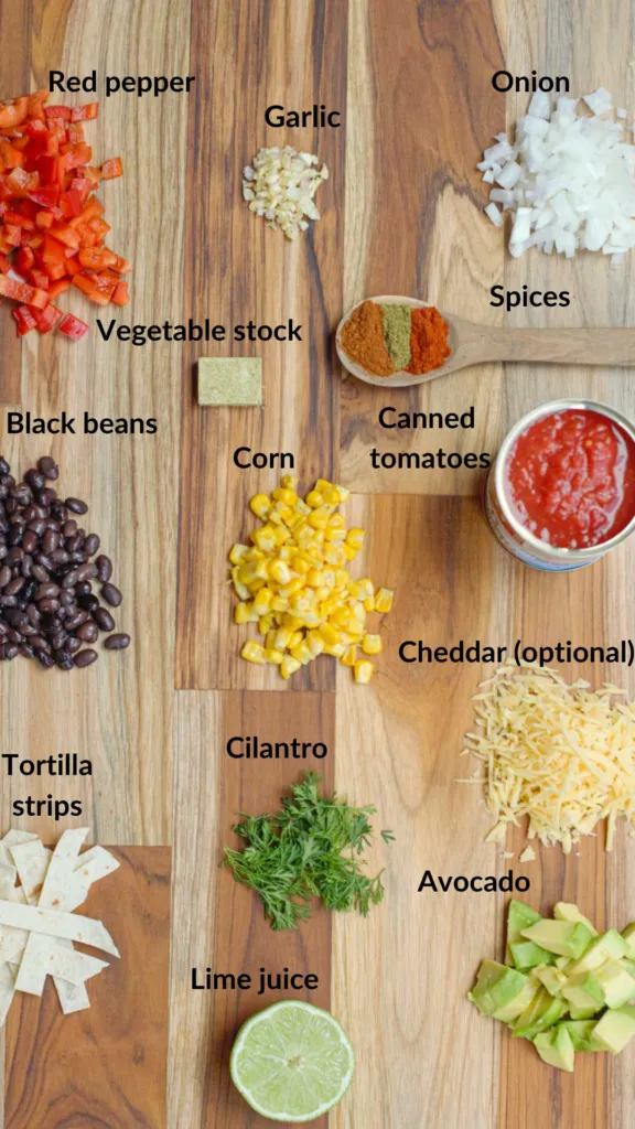 Sopa de tortilla ingredients