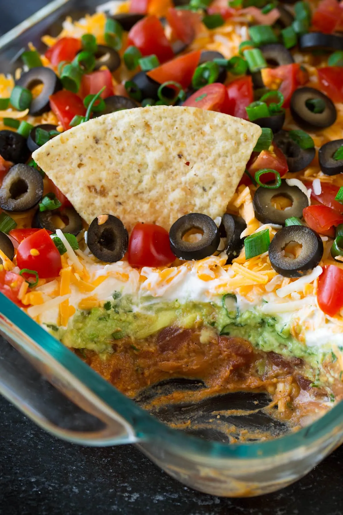 layered beans nachos